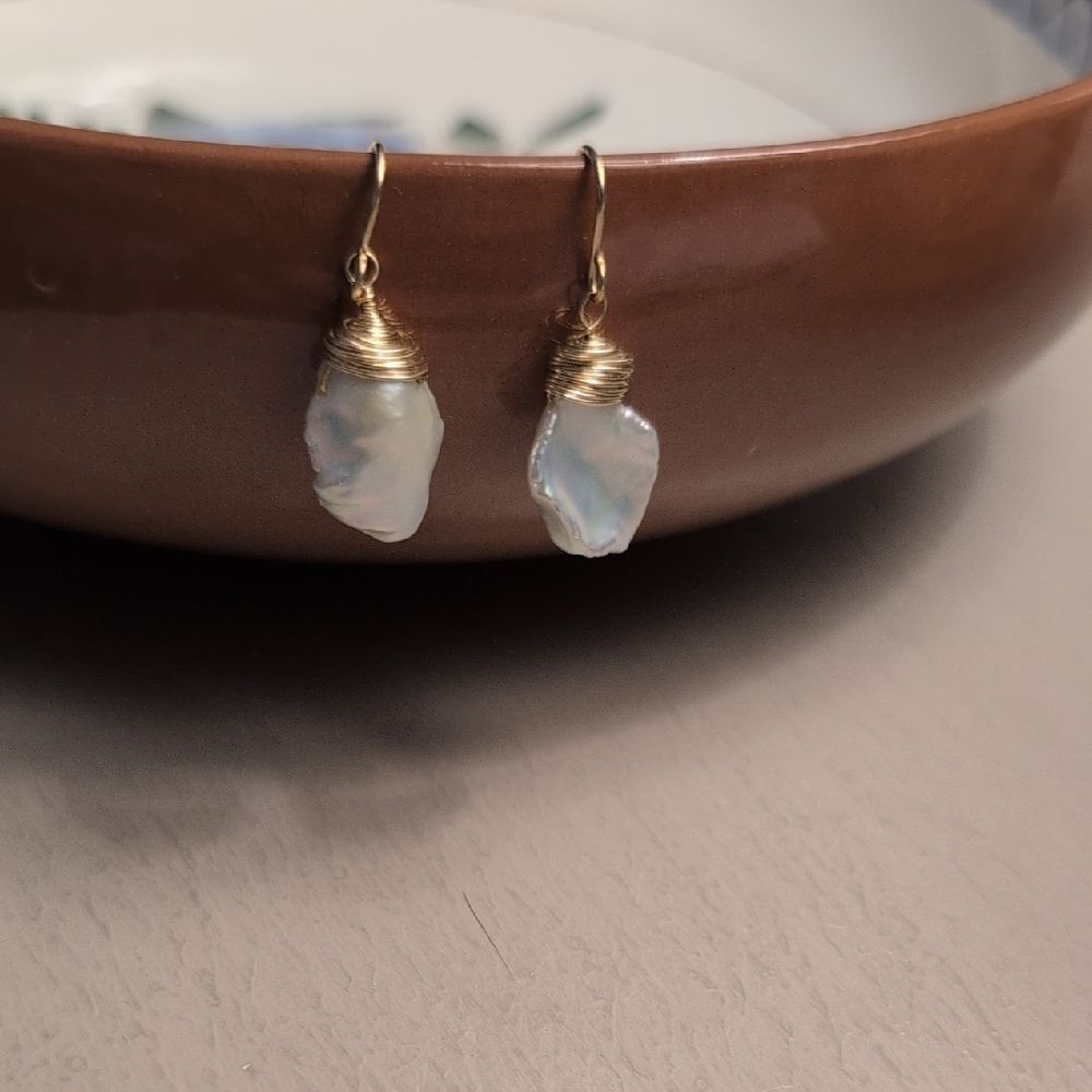 J. Mill 14K Gold Filled Wired Keishi Pearl Dangle Drop Earrings